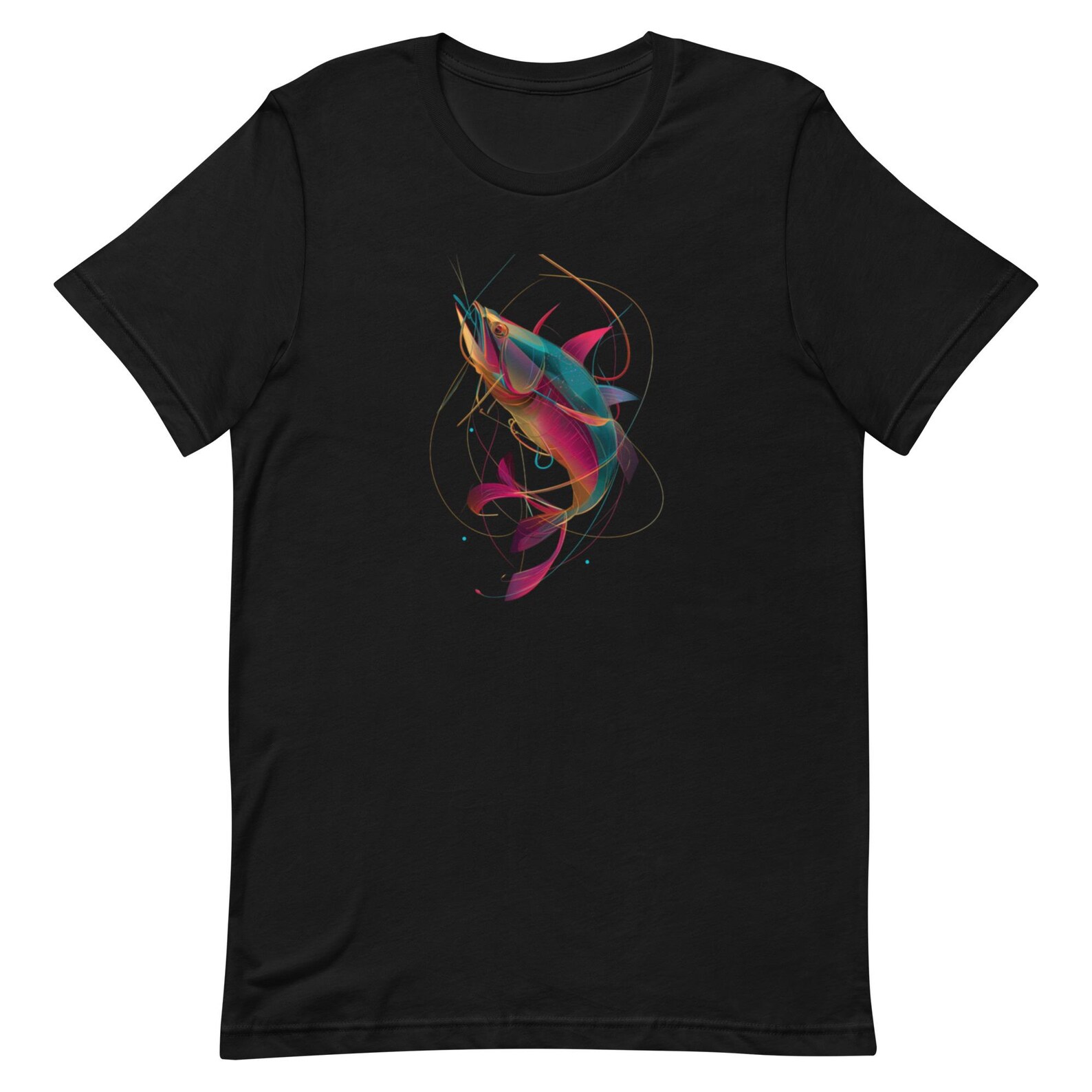 Short-Sleeve Graphic T-Shirt – Abstract Catfish Print, Black